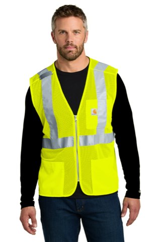ANSI Class 2 Mesh Zip-Front Vest - Carhartt CT106171, ready for custom embroidery or printing