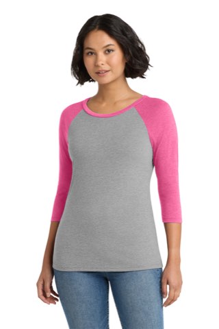 Women's Perfect Tri 3/4-Sleeve Raglan - District DM136L, ready for custom embroidery or printing