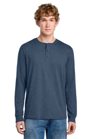 Perfect Tri Long Sleeve Henley - District DT145, ready for custom embroidery or printing