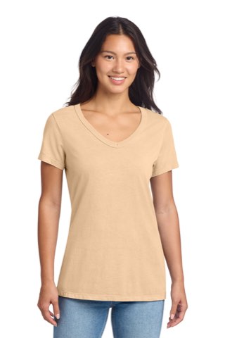 Women's Beach Wash Garment-Dyed V-Neck Tee - Port & Company LPC099V, ready for custom embroidery or printing