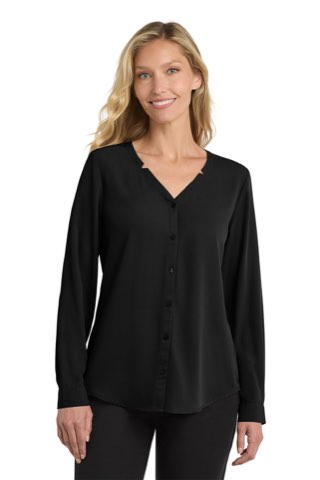 Women's Long Sleeve Button-Front Blouse - Port Authority LW700, ready for custom embroidery or printing