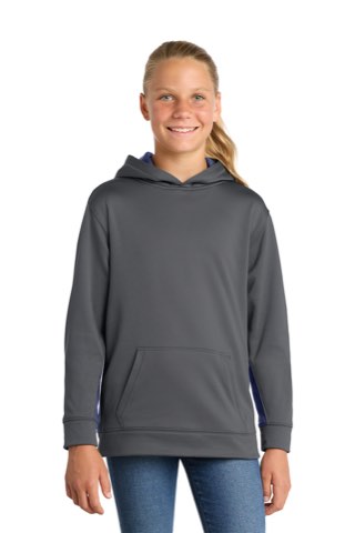 Youth Sport-Wick Fleece Colorblock Hooded Pullover - Sport-Tek YST235, ready for custom embroidery or printing